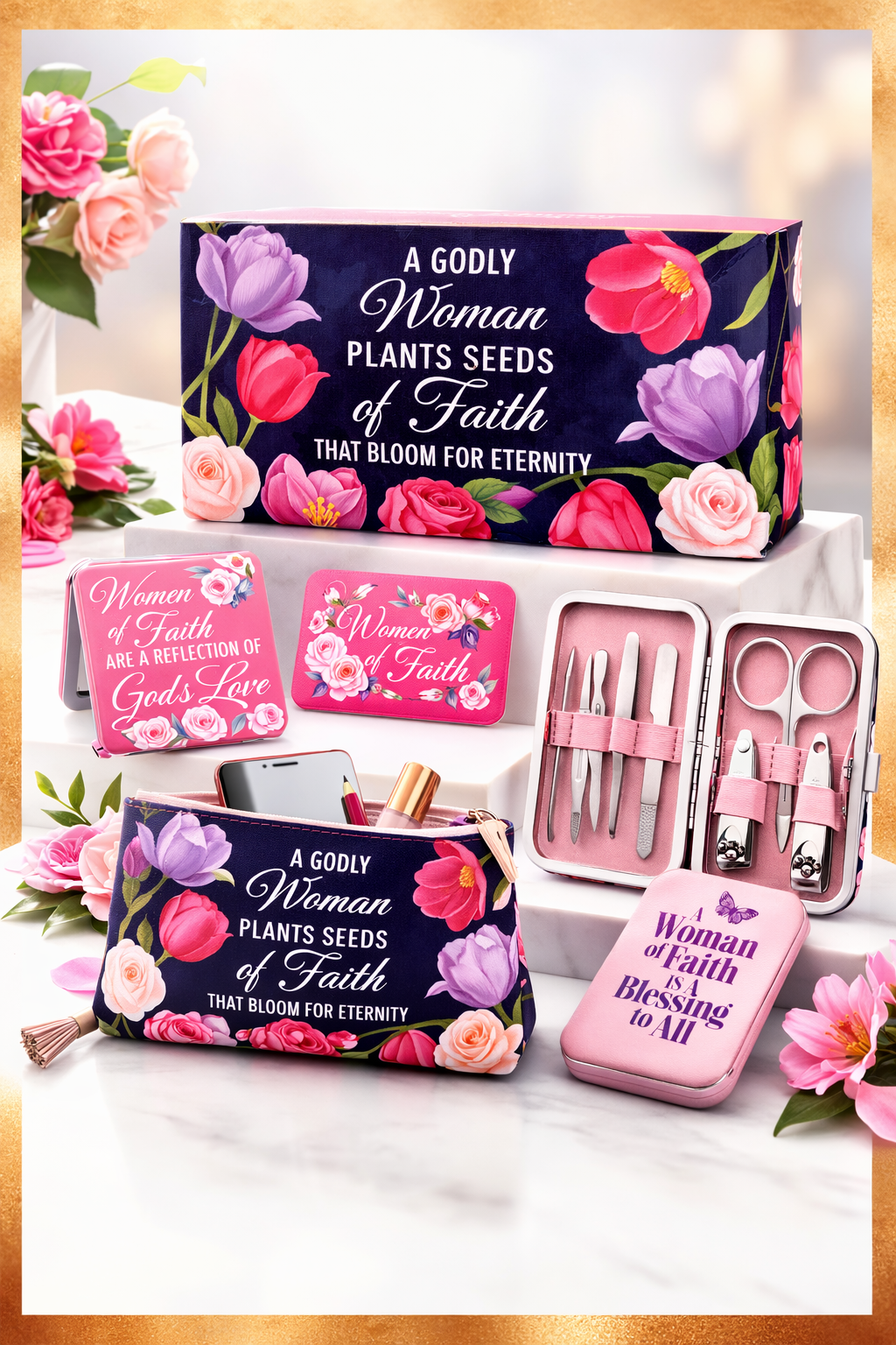 A Godly Woman Floral Carry-All Gift Trio – 3-Piece Faith Essentials Set