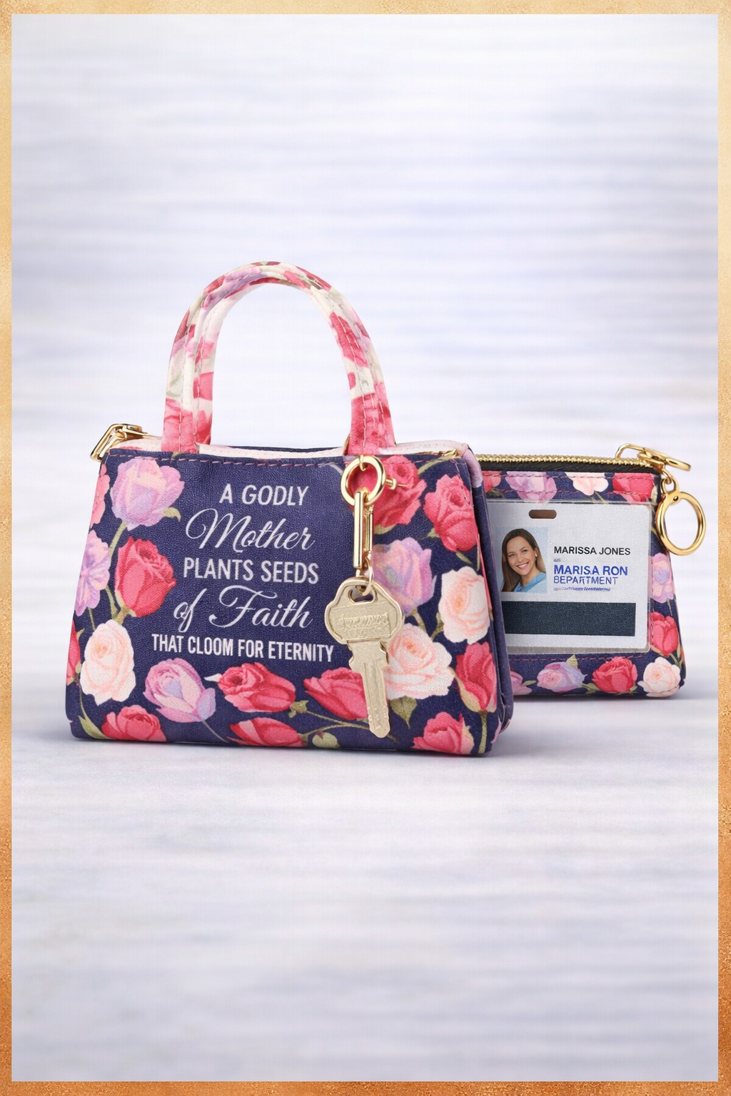 Christian floral ID wallet for women zip card holder keychain with faith message for mom