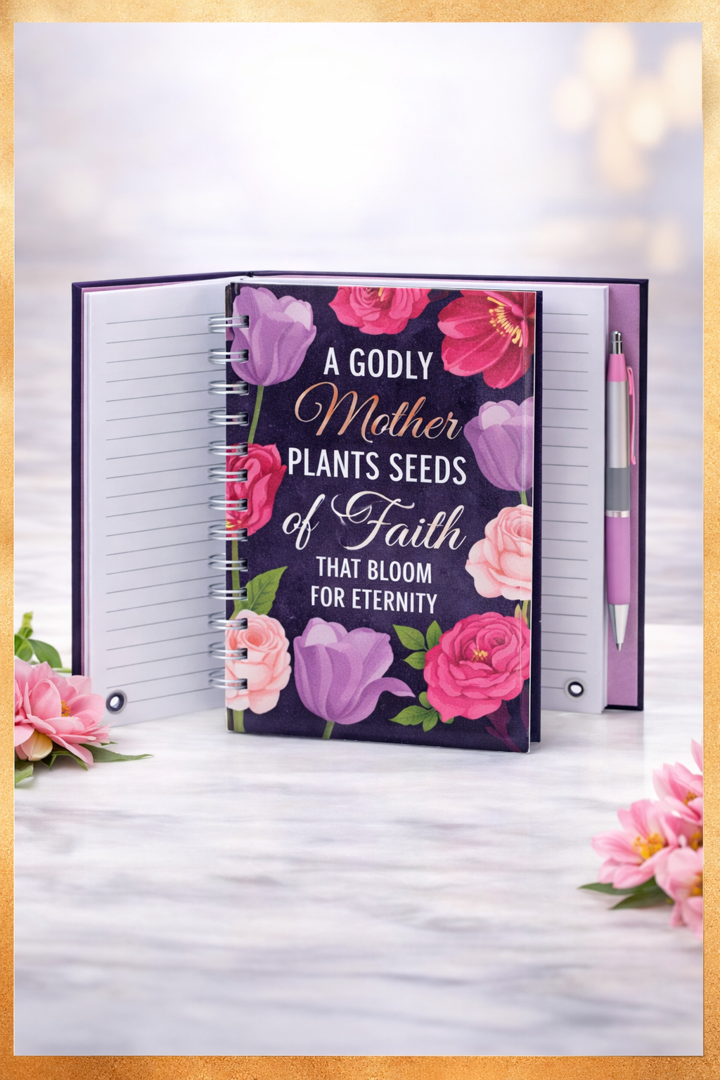 Christian floral prayer journal for moms with spiral notebook and pen faith gift for women
