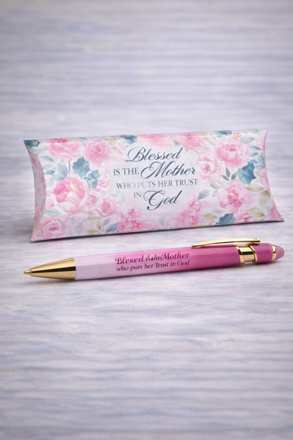 Christian pink ombre stylus pen for mom with faith message in gift box