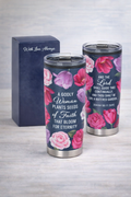 Christian stainless steel tumbler for women with floral design and A godly woman faith message with gift box