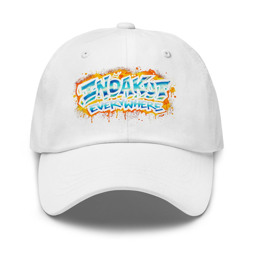Indakut Everywhere dad hat in White with graffiti logo for streetwear style