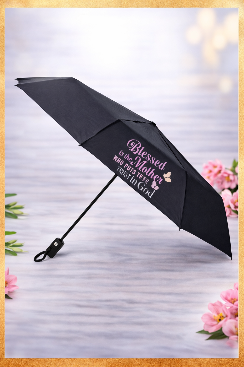 compact Christian umbrella for women auto open close windproof travel umbrella with faith message