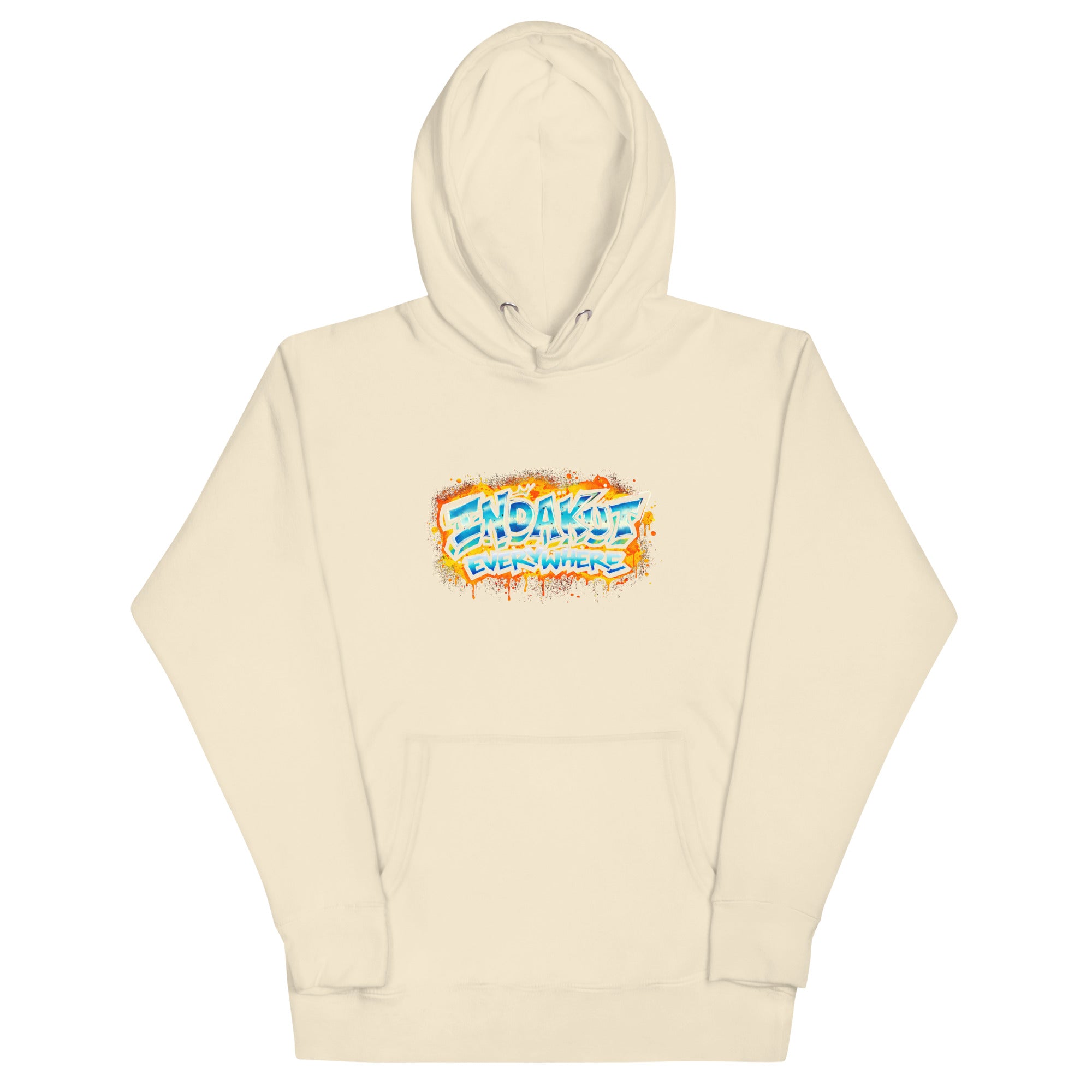 Indakut Everywhere signature hoodie in Bone with graffiti logo for streetwear style