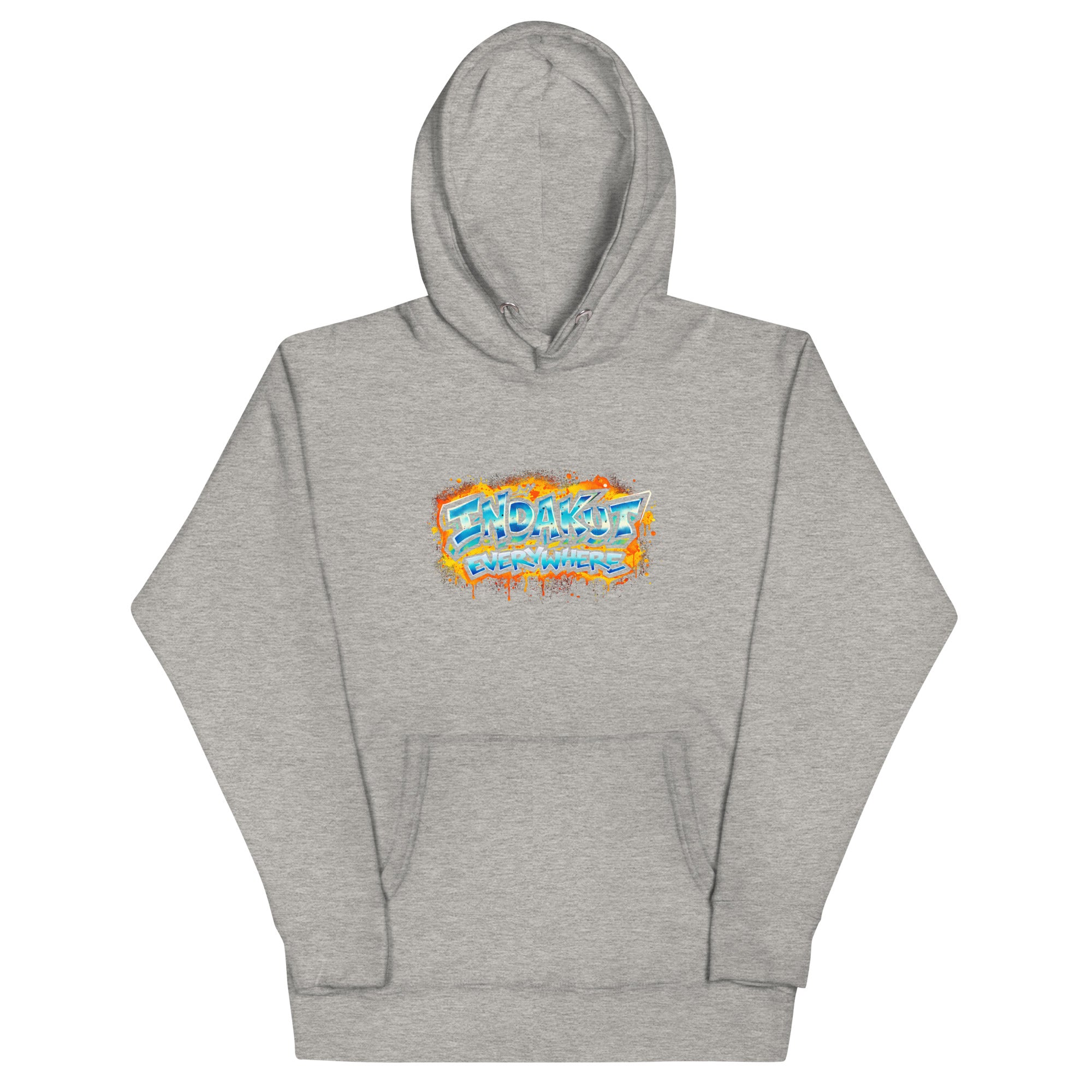 Indakut Everywhere signature hoodie in Carbon Grey with graffiti logo for streetwear style