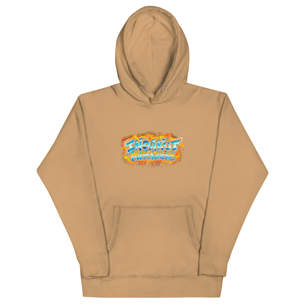 Indakut Everywhere signature hoodie in Khaki with graffiti logo for streetwear style