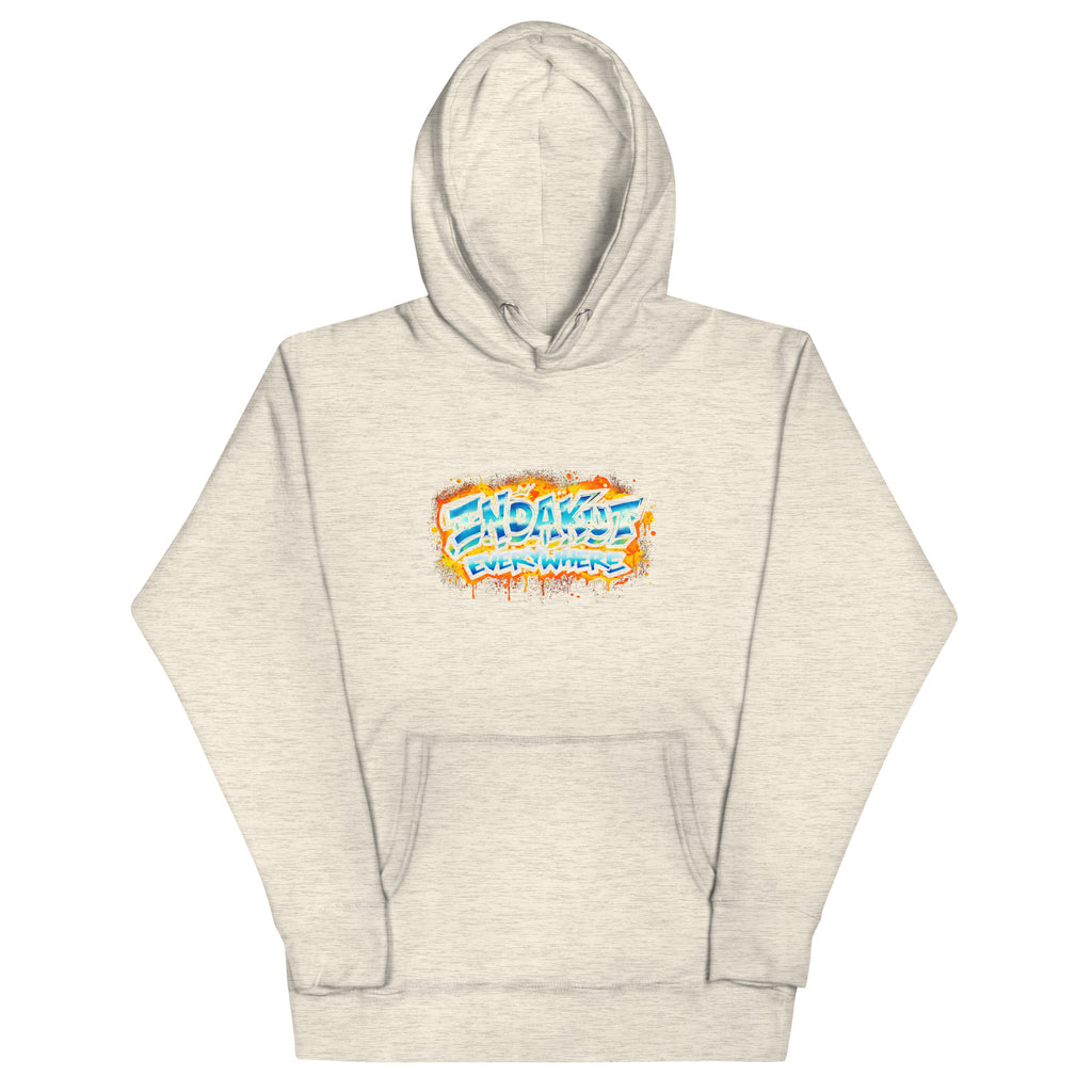 Indakut Everywhere signature hoodie in Oatmeal Heather with graffiti logo for streetwear style
