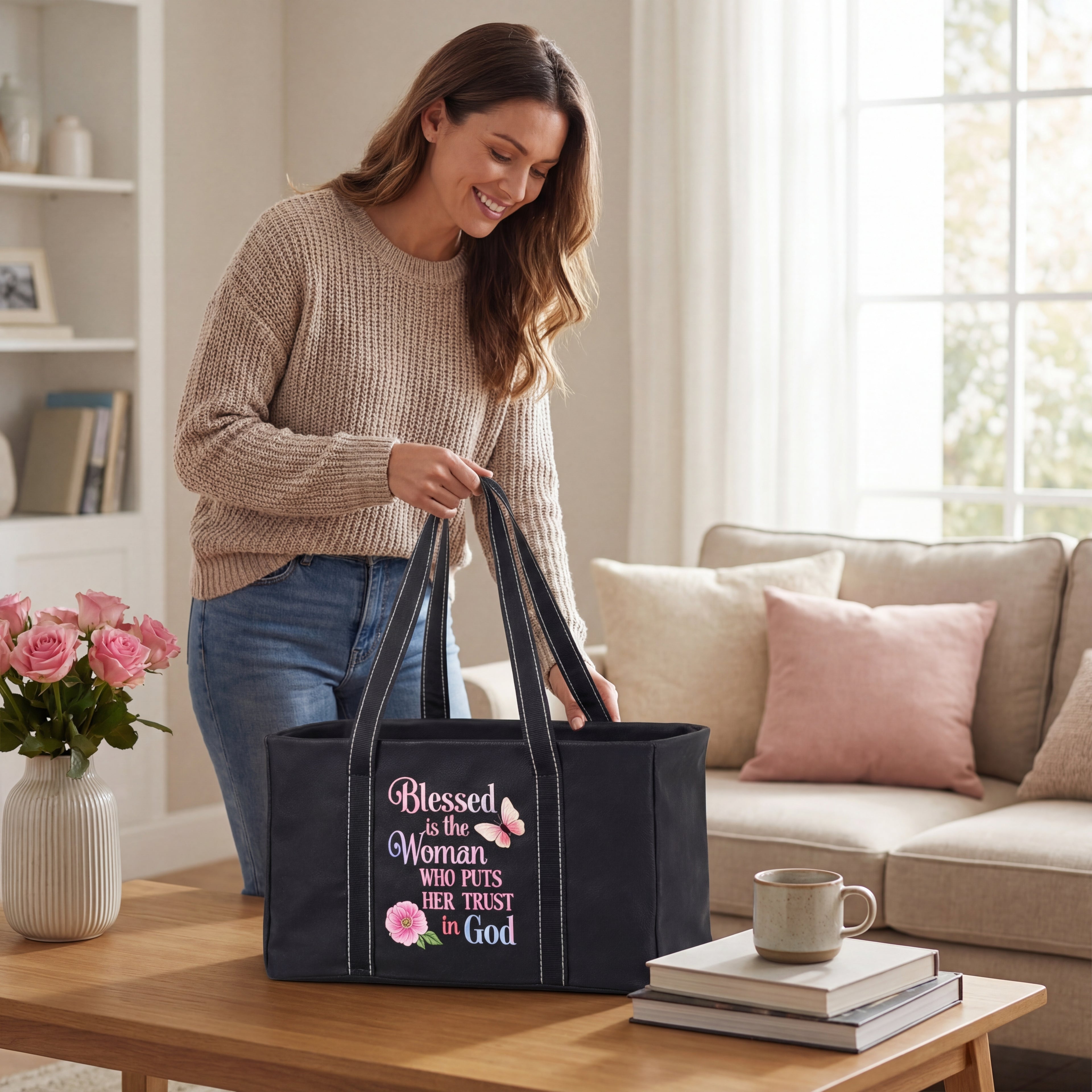 Blessed Is the Woman Utility Tote – Faith Statement Carry Bag