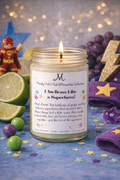 kids affirmation candle i am brave like a superhero grape and lime scented candle in glass jar with colorful decor