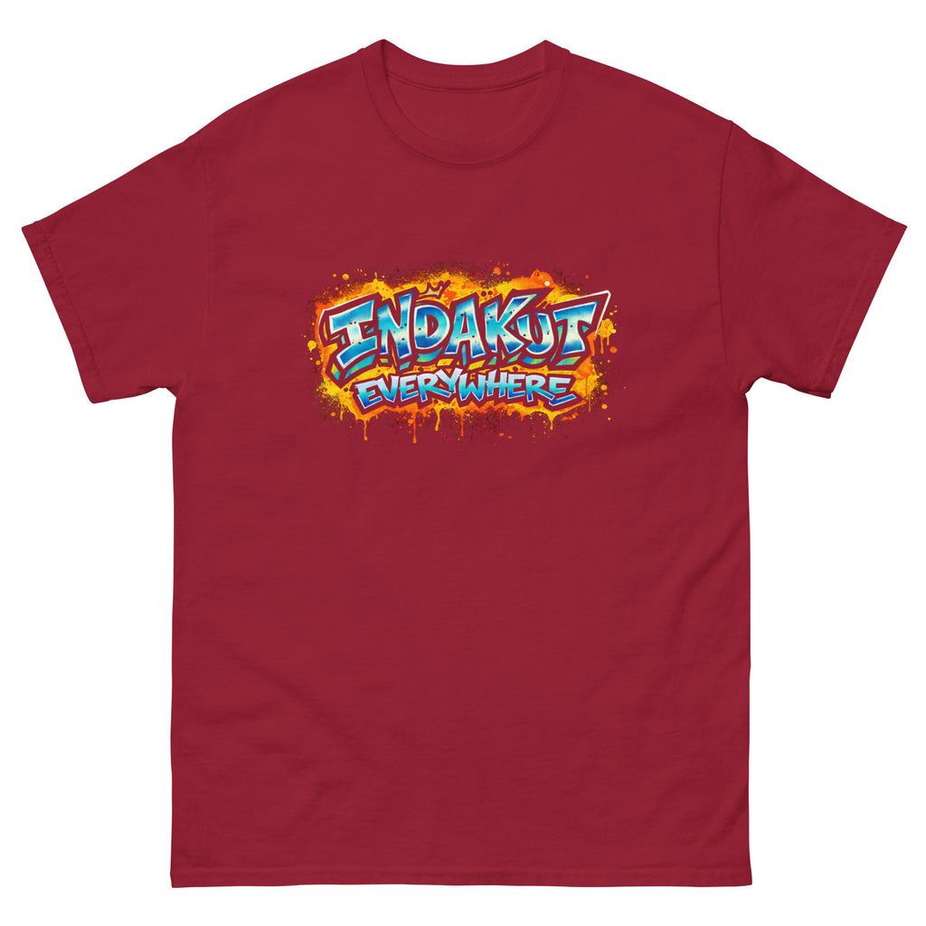 Indakut Everywhere classic t-shirt in Cardinal Red with graffiti logo design for streetwear apparel