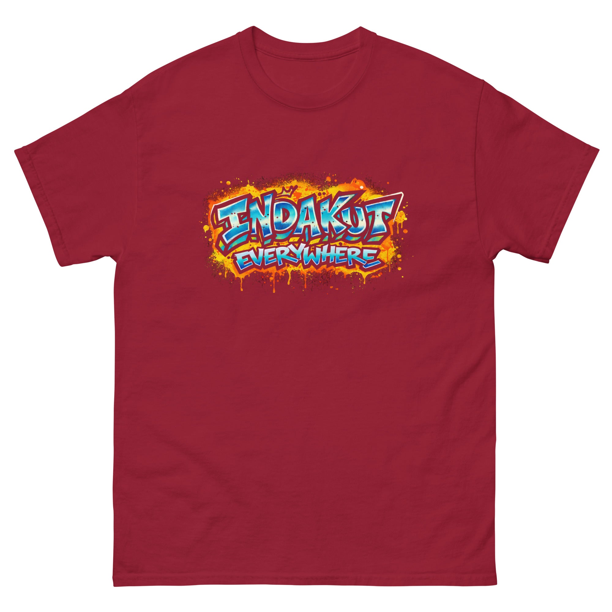 Indakut Everywhere classic t-shirt in Cardinal Red with graffiti logo design for streetwear apparel