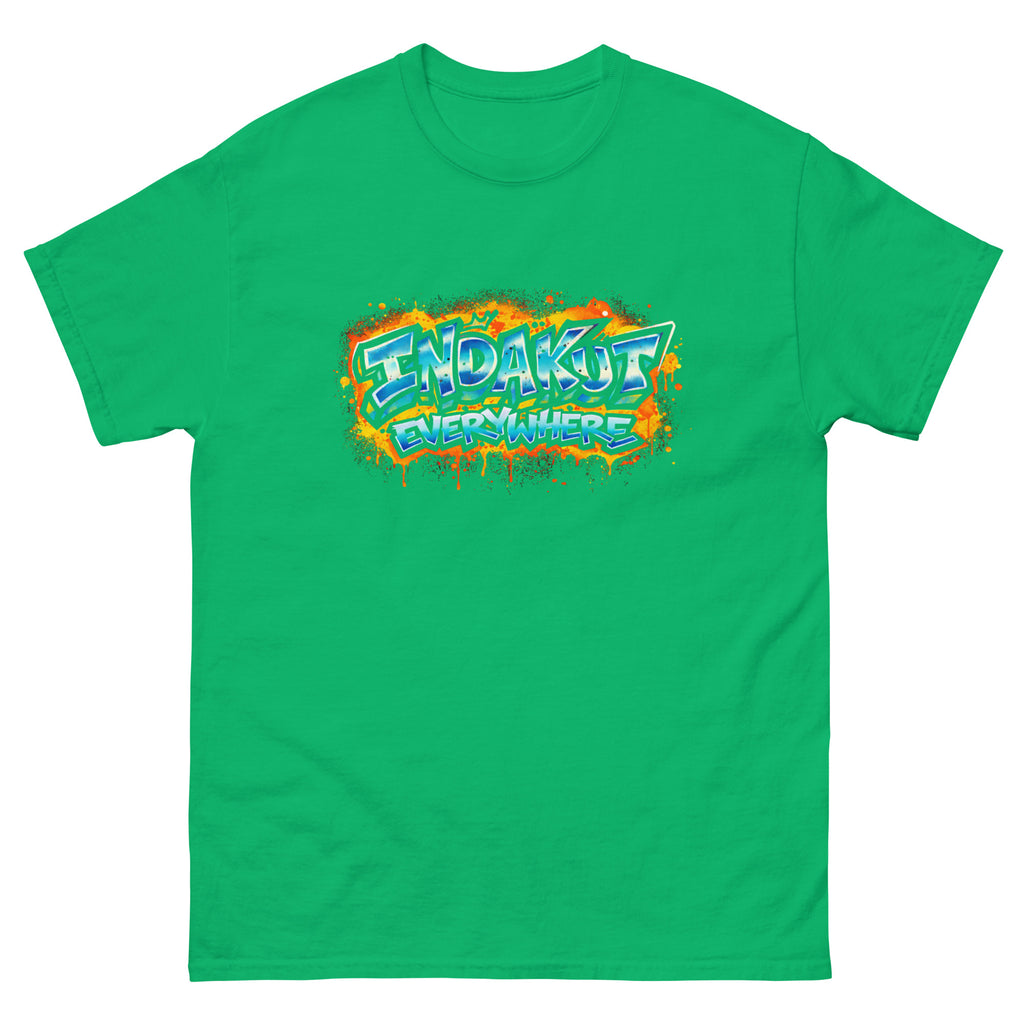 Indakut Everywhere classic t-shirt in Irish Green with graffiti logo design for streetwear apparel