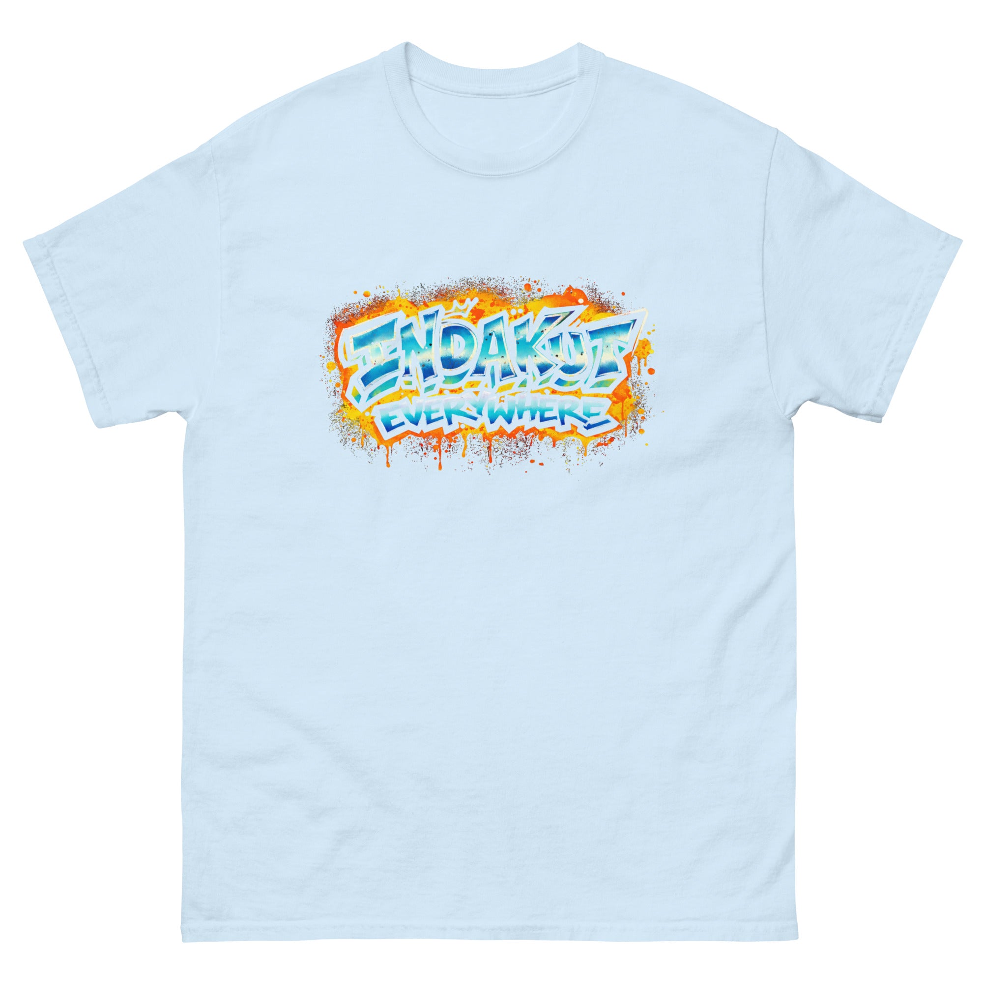 Indakut Everywhere classic t-shirt in Light Blue with graffiti logo design for streetwear apparel