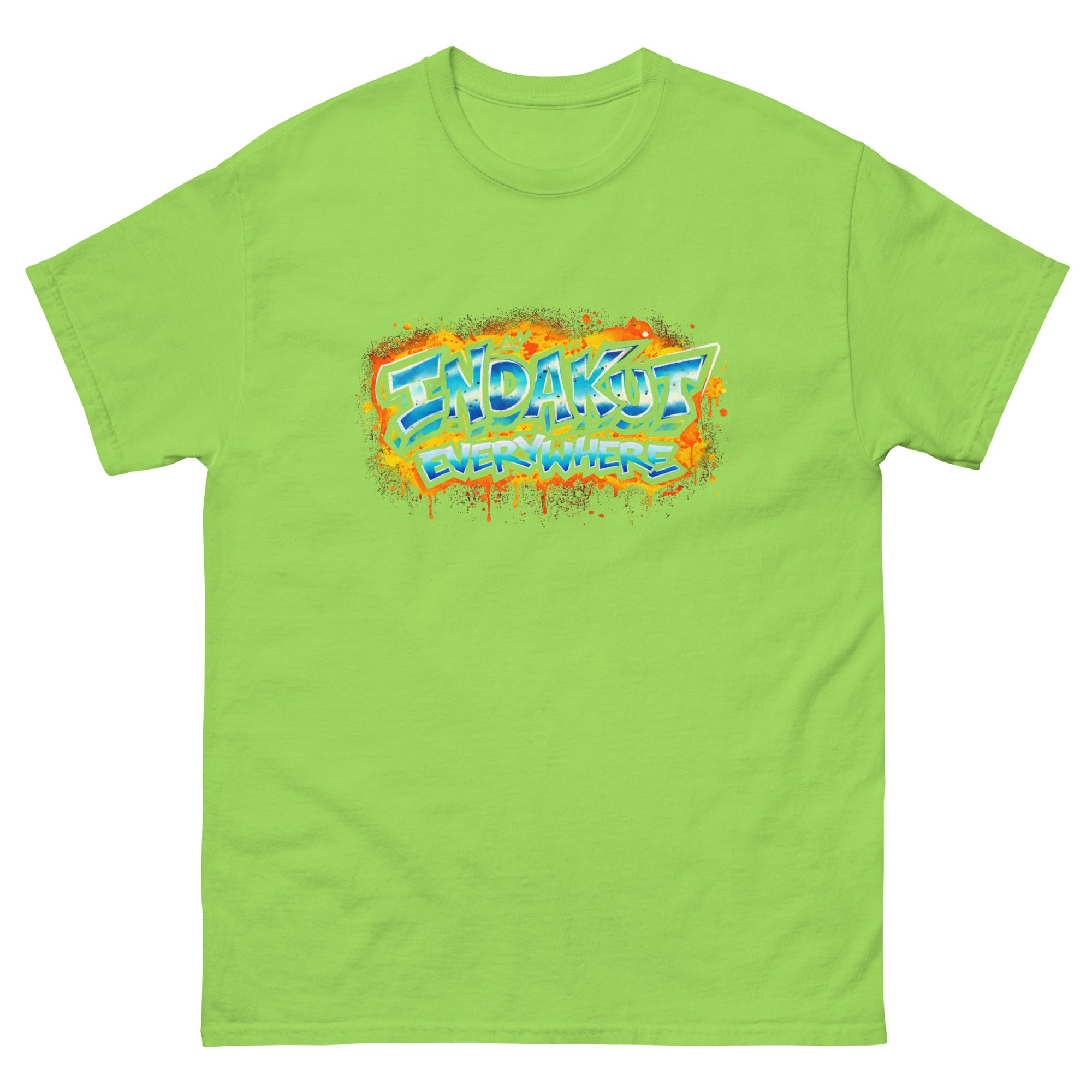 Indakut Everywhere classic t-shirt in Lime with graffiti logo design for streetwear apparel